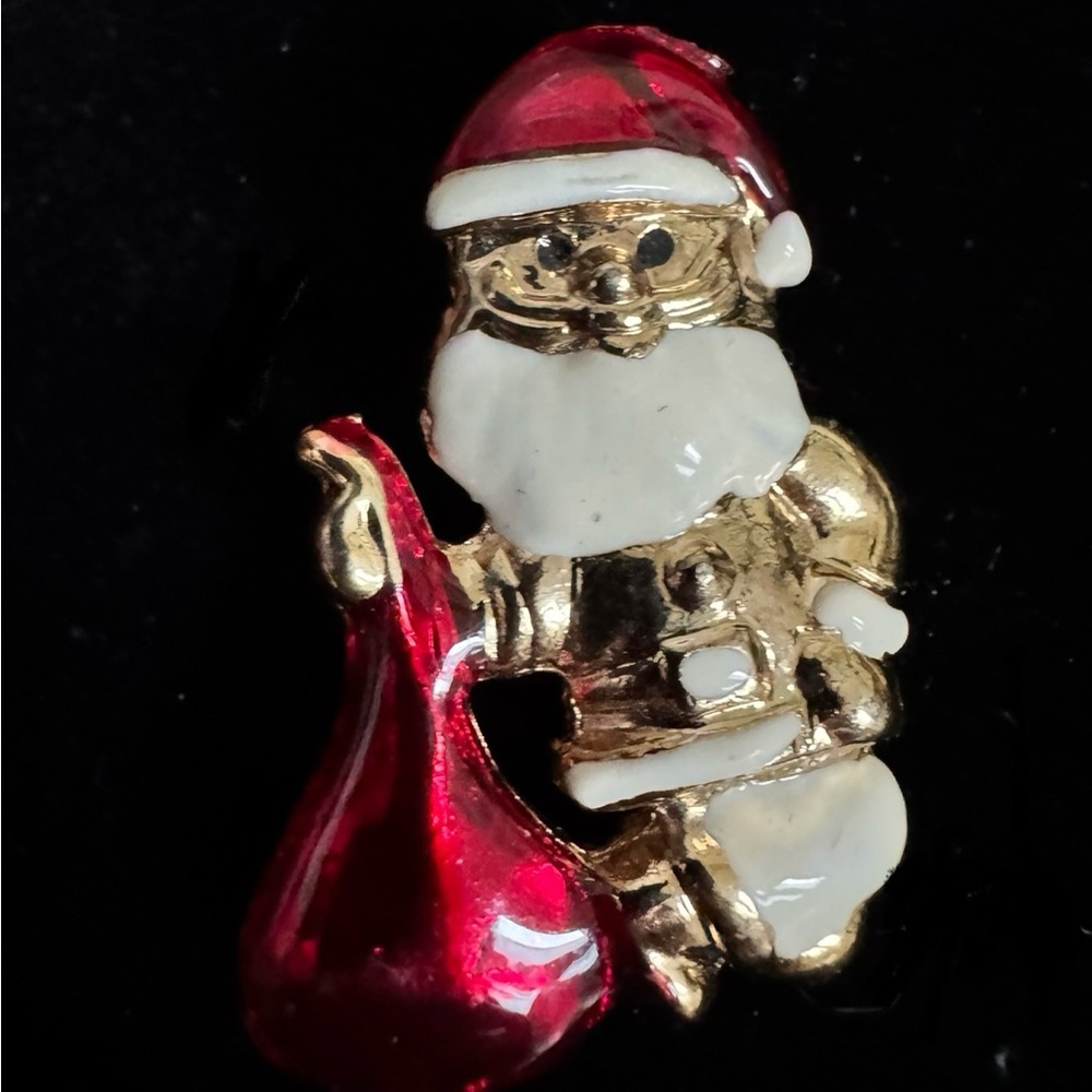Vintage Enamel Santa with Sack Lapel Pin Brooch. 1.75” by 1”